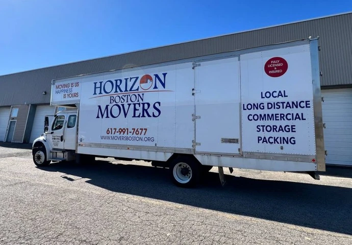 Horizon Boston Movers truck parked at a loading dock